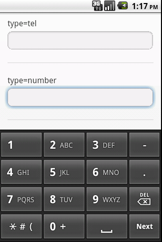 Android Screenshot of HTML5 input type number