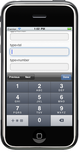 iPhone Screenshot of HTML5 input type tel