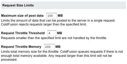 CF Administrator Request Size Limits