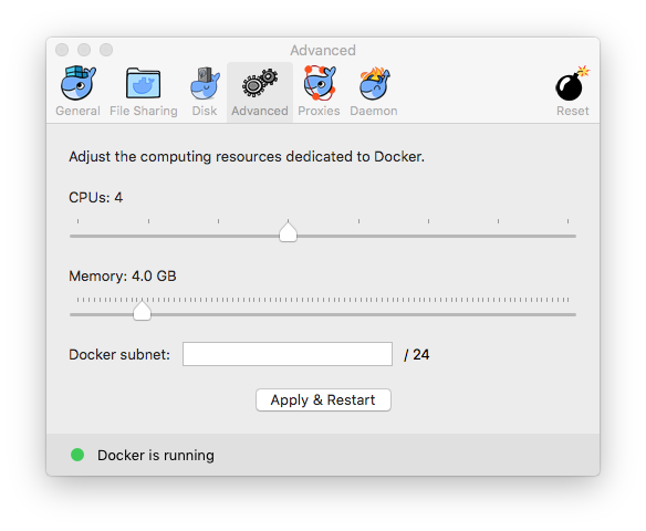 Adjust docker memory to fix exited with code 137 error