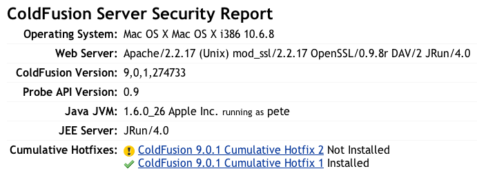 showing cumulative hotfixes installed in ColdFusion