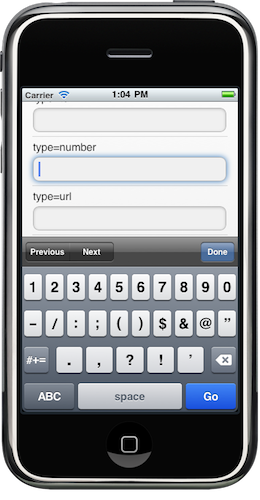iPhone Screenshot of HTML5 input type number