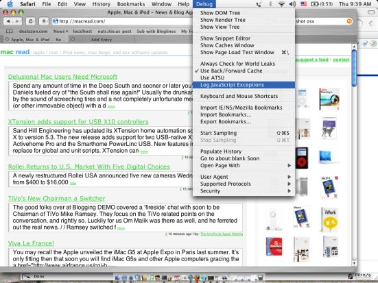 Screen Shot of Safari Debug Menu