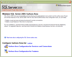 sql serface area tool screen shot